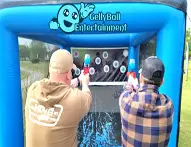 Players shooting at inflatable targets